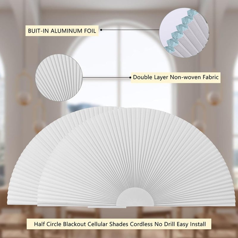 Maritown Arch Window Shade Blackout Cellular Shades Half Circle Moon Window Covering No Drill Honeycomb Cordless Blinds for Indoor Window Room Darkening Easy Install Light Blocking Blinds (1, White, 72x36inch) - Image 2
